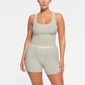 Ribbed Scoop Neck Tank Top in Sage Green
